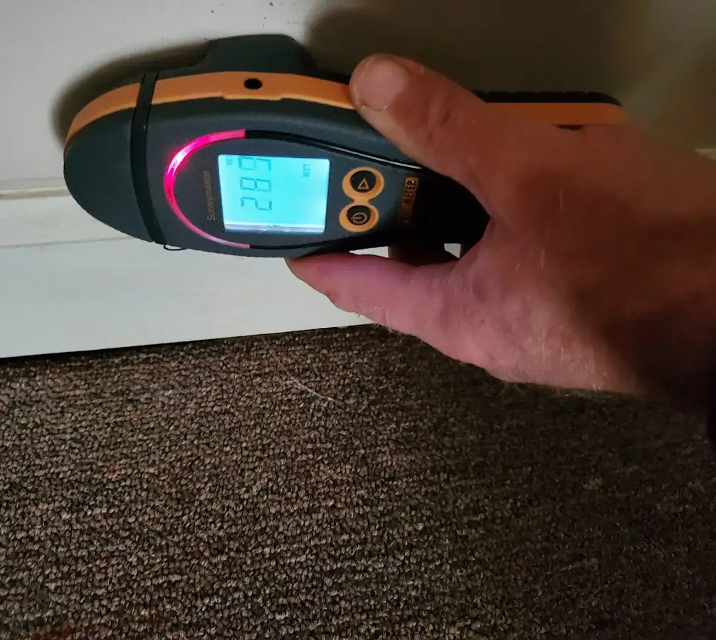 Moisture detection at baseboard during Storm Damage Restoration in Hales Corners